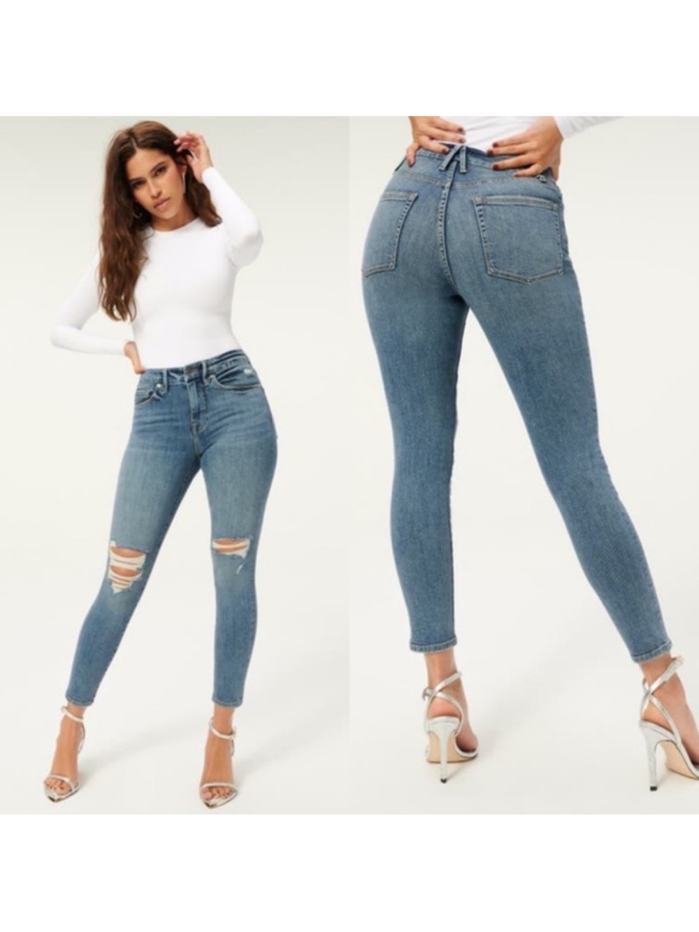 Good American Good Legs Crop Distressed Skinny Jeans 00/24 Blue Denim